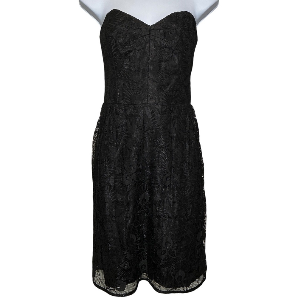 Milly Womens Black Lace‎ Strapless Sweetheart Neckline Cocktail Dress Size 8 LBD